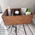 Miniatyrbillede 2 af 5: 3-sektions flettede kurve til hylder, håndvævede havgræsopbevaringskurve Toiletpapirkurv stor