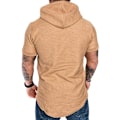 Miniatyrbilde 2 av 4: Hettegenser med korte ermer for menn - Enkelt design, sommerlig og avslappet, perfekt for sport Khaki 2XL