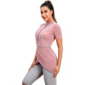 Pikkukuva 3 / 5: Naisten vaatimaton uimapuku Islamilainen muslimi uimapuku lyhythihainen vetoketjullinen etuosa housut hijab 3 osaa uimapuvut S-4xl Tangrui Dusty Pink S