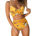 Miniatyrbilde 1 av 5: Dame Criss Cross Push Up Badedrakt Topper Magekontroll Halter Bikini Høy Livet Badetøy Todelt Yellow-5 Large