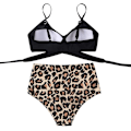 Miniatyrbillede 4 af 4: Dametøj Kryds Kors Push Up Badetøj Top Mavekontrol Halter Bikini Højtaljet Badetøj Todelt Badetøj Leopard Printed XX-Large