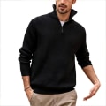 Miniatyrbilde 1 av 5: Langermet poloskjorte med glidelås for menn Casual Pullover Topper Black 3XL