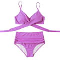 Miniatyrbillede 3 af 5: Dametøj Kryds Kors Push Up Badetøj Top Mavekontrol Halter Bikini Højtaljet Badetøj Todelt Badetøj Purple XX-Large