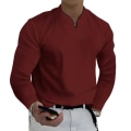 Miniatyrbillede 1 af 2: Herre V-hals solid T-shirt afslappet langærmede toppe Wine Red XL