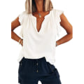 Miniatyrbilde 1 av 3: Kvinners Ruffled V-hals Tanktopper Sommer Ermeløs Bluse White 3XL