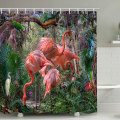 Miniatyrbillede 2 af 5: Flamingo Bruseforhæng, Vandtæt Bruseforhæng i stof til badeværelset med 12 plastikkroge - stil 1 120*180cm