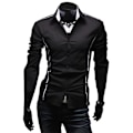 Miniatyrbillede 1 af 3: Herreskjorter Langærmede Business Slim Fit Casual Button Shirts Toppe Black M