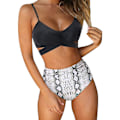 Miniatyrbillede 1 af 5: Kvinder Criss Cross Push Up svømmeoverdele Mavekontrol Halter Bikini Højtaljede badedragter Todelte badedragter Black-white Large