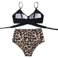 Pikkukuva 4 / 4: Naisten Ristiinasetetut Push Up Uimapaidat Vatsan Kontrolloivat Halter Bikinit Korkeavyötäröiset Uimapuvut Kaksi Osainen Uimapuvut Leopard Printed Medium