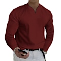 Pikkukuva 1 / 2: Miesten V-kaula Solid T-paita Casual pitkähihaiset topit Wine Red M