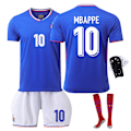 Miniatyrbild 1 av 3: 2024 EM Frankrike hemfotbollströja + strumpor + benskydd - Kylian Mbappe 26(140-150cm)