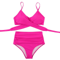 Miniatyrbillede 3 af 5: Kvinder Criss Cross Push Up svømmeoverdele Mavekontrol Halter Bikini Højtaljede badedragter Todelte badedragter Rose Red Large