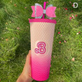 Miniatyrbild 1 av 5: Ny Barbie Rosa Akrylkopp, Med Sugrör, Diamantbeströdd, Dubbelväggig, Återanvändbar Blingkopp, 710ml, -ES 710Ml Gradient Pink