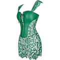 Miniatyrbillede 3 af 5: Szivyshi Dame Overbust Sweetheart Lace Up Plastic Bones Corset Bustier Top -ge Green fau* leather *S