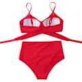 Miniatyrbillede 3 af 4: Kvinder Criss Cross Push Up svømmeoverdele Mavekontrol Halter Bikini Højtaljede badedragter Todelte badedragter Red-1 X-Large