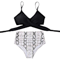 Miniatyrbilde 3 av 5: Kvinner Criss Cross Push Up svømmeoverdeler Magekontroll grime Bikini badedrakter med høy midje Todelte badedrakter Black-white Large