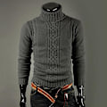 Miniatyrbilde 1 av 2: Hettegenser i strikk for menn, varm vintergenser Dark Gray L