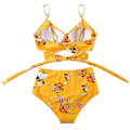 Miniatyrbillede 4 af 4: Kvinder Criss Cross Push Up svømmeoverdele Mavekontrol Halter Bikini Højtaljede badedragter Todelte badedragter Yellow-5 X-Large