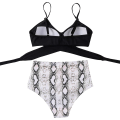 Miniatyrbillede 4 af 5: Dametøj Kryds Kors Push Up Badetøj Top Mavekontrol Halter Bikini Højtaljet Badetøj Todelt Badetøj Black-white X-Large