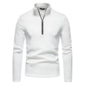 Miniatyrbilde 1 av 3: Høyhalset T-skjorte med glidelås for menn - Lang erme, avslappet, pullover White L