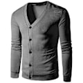 Miniatyrbild 1 av 3: Herrar Långärmad Knapp-Ner V-Hals Cardigan Tröja Jumper Ytterplagg Toppar Grey M