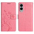 Miniatyrbillede 1 af 5: Læder Wallet Case med Sommerfugl og Blomster til Samsung Galaxy S25 Edge med Rem Multicolor Pink