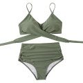 Miniatyrbilde 3 av 5: Kvinner Criss Cross Push Up svømmeoverdeler Magekontroll grime Bikini badedrakter med høy midje Todelte badedrakter Army Green Large