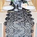 Miniatyrbillede 1 af 5: 16x120 tommer Sort Blonder Dug - Elegant Blomster Boho Bryllupsdekoration