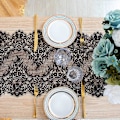 Miniatyrbillede 2 af 5: 16x120 tommer Sort Blonder Dug - Elegant Blomster Boho Bryllupsdekoration