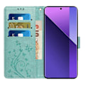 Miniatyrbillede 2 af 5: Læder Wallet Case med Sommerfugl og Blomster til Samsung Galaxy S25 Edge med Rem Multicolor Baby Blue