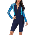 Miniatyrbilde 1 av 5: Badedrakt for kvinner, endel, lang erme, rashguard, dame våtdrakt, atletisk badedrakt, surfing, dykking, glidelås foran, badetøy, Tangrui Navy Blue 2935 XL
