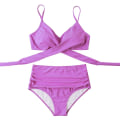 Miniatyrbillede 3 af 5: Kvinder Criss Cross Push Up svømmeoverdele Mavekontrol Halter Bikini Højtaljede badedragter Todelte badedragter Purple Medium