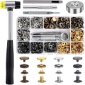 Miniatyrbilde 1 av 5: 120 sett med trykknapper for lær 12 mm trykkknapper med metallknapper med 4 setterverktøy, 1 hammer, 4 fargeklemmer i lær for klær, jakker