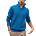 Miniatyrbilde 1 av 5: Menn Lang Ermet Zip Polo Skjorte Casual Pullover Topper Blue 3XL
