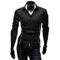 Pikkukuva 1 / 3: Miesten pitkähihaiset liikepaitoja Slim Fit Casual Napit Paita Topit Black 3XL