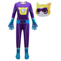 Miniatyrbilde 1 av 3: 3-9 år Barn Super Kitties Cosplay Kostyme Katte Jumpsuit Maskeantrekk Halloween Party Fancy Dress Gaver-lilla 6-7Years