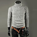 Miniatyrbilde 1 av 2: Hettegenser i strikk for menn, varm vintergenser Light Gray M