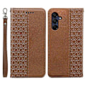 Miniatyrbild 1 av 5: Kompatibelt Plånboksfodral för Samsung Galaxy A26 5G, Stark Magnetisk Rutmönstrad Prägling Läder Flipfodral Brown