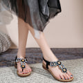 Miniatyrbilde 3 av 5: Bohemske sommersandaler for kvinner 2025 - Rhinestone plattform flip-flops Black 37