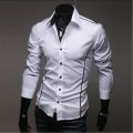 Pikkukuva 2 / 3: Miesten pitkähihaiset liikepaitoja Slim Fit Casual Napit Paita Topit White 2XL