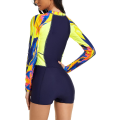 Miniatyrbillede 3 af 5: Dame One Piece Badedragt Langærmet Rash Guard Dame Våddragt Atletisk Badedragt Surfing Dykning Lynlås Foran Badetøj Svømmekostume Tangrui Navy Yellow L