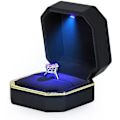 Miniatyrbillede 3 af 5: Luksus ring æske, firkantet fløjl vielsesring etui Smykker gaveæske med led lys til forlovelse bryllup bryllup, sort
