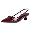 Miniatyrbilde 2 av 5: Fransk vinrød spiss patent skinn mellomhæl sandaler dame retro hul bak stram hæl 2025 sommer ny Burgundy 38