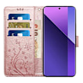 Miniatyrbillede 2 af 5: Læder Wallet Case med Sommerfugl og Blomster til Samsung Galaxy S25 Edge med Rem Multicolor Rose Gold
