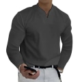 Miniatyrbillede 1 af 2: Mænds V-hals Solid T-shirt Casual Langærmet Toppe Dark Grey 3XL