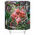 Miniatyrbillede 1 af 5: Flamingo Bruseforhæng, Vandtæt Bruseforhæng i stof til badeværelset med 12 plastikkroge - stil 1 180*180cm