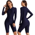 Miniatyrbillede 3 af 5: Dame One Piece Badedragt Langærmet Rash Guard Dame Våddragt Atletisk Badedragt Surfing Dykning Lynlås Foran Badetøj Svømmekostume Tangrui Navy 1516 S