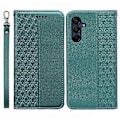 Miniatyrbild 1 av 5: Kompatibelt Plånboksfodral för Samsung Galaxy A26 5G, Stark Magnetisk Rutmönstrad Prägling Läder Flipfodral Green