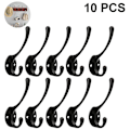 Pikkukuva 1 / 5: 10 Pack Rustic Coat Koukut Seinäasennettu Heavy Duty Double Hooks Retro hg Black