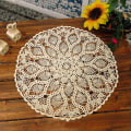 Pikkukuva 2 / 5: 60 cm puuvillainen käsin virkattu pyöreä pitsi ontto pöytäliina cover Beige 60cm